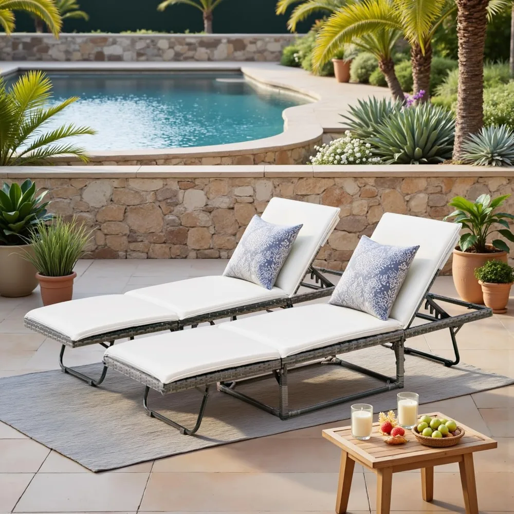 كراسي صالة الروطان القابلة للطي مكونة من قطعتين، كراسي فناء بمسند ظهر قابلة للتعديل بـ 5 زوايا للشاطئ، للاسترخاء على جانب حمام السباحة