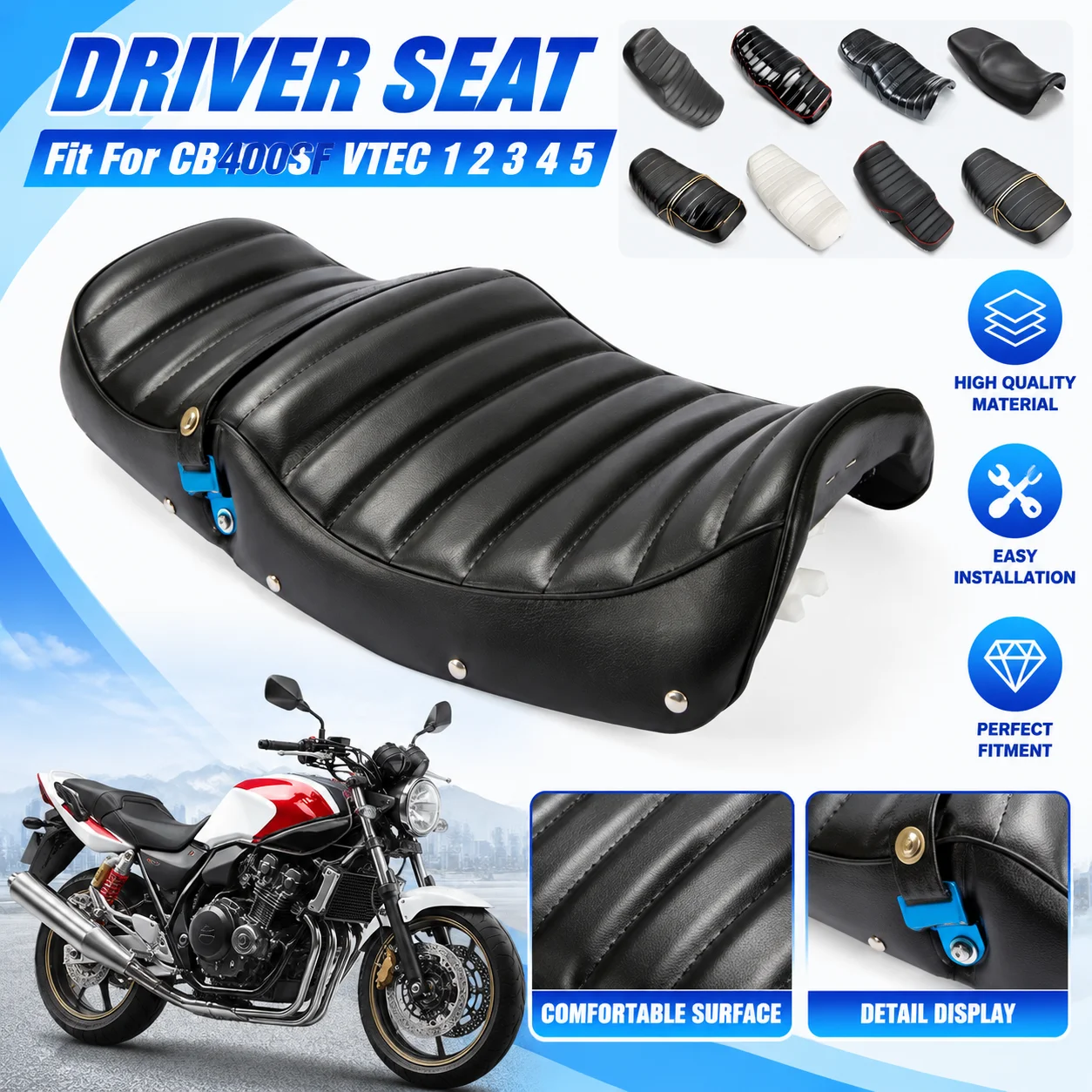 Fit For CB400SF NC39 VTEC 1 2 3 4 5 1999 - 2024 Complete Driver Seat Pad Cushion CB400 SF VTEC1 VTEC2 VTEC3 VTEC4 VTEC5