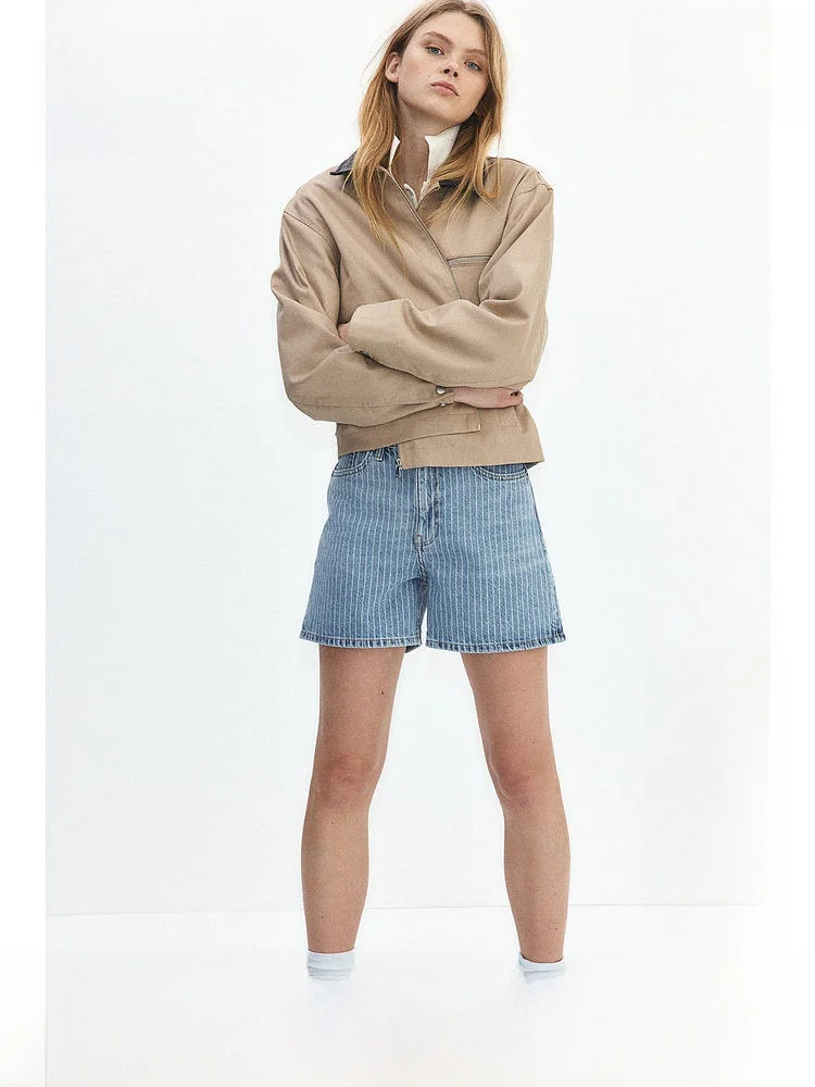 

High Waist Straight Leg Casual Commute Fashionable Shorts H&M Women's Jeans Summer High Waist Straight Cut Casual Commute Sty...