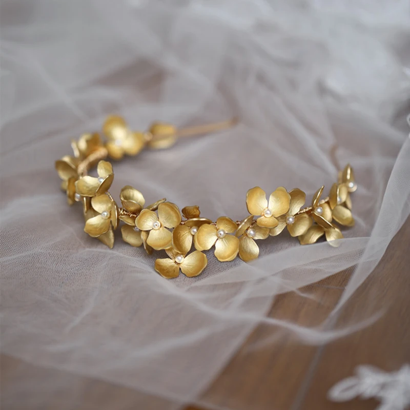 خمر النحاس زهرة الزفاف تاج الزفاف الشعر تيارا اليدوية النساء حفلة موسيقية هيرباند الفتيات خوذة #5