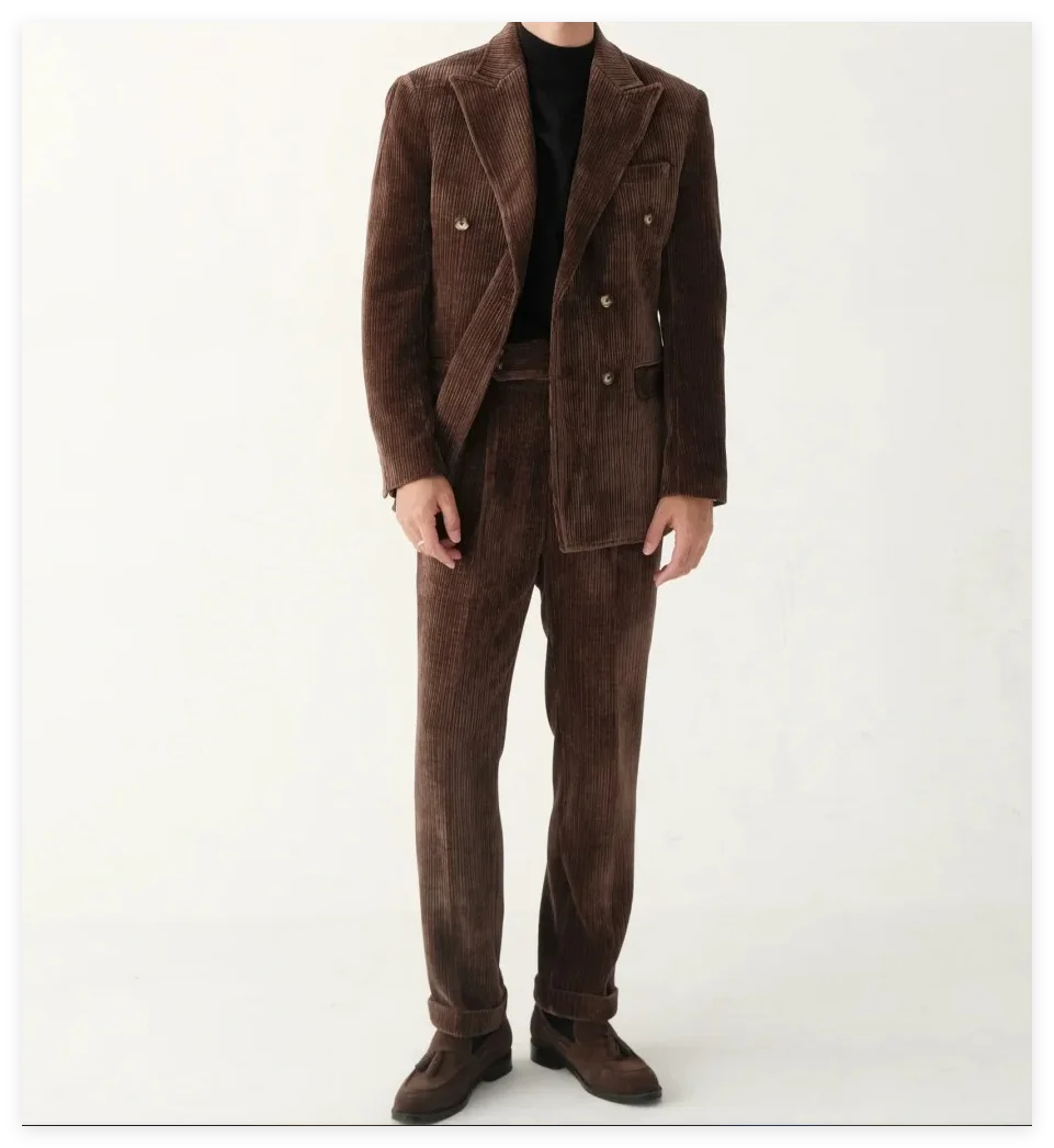 

Mens Suits 2 Piece Retro Corduroy Slim Fit Business Formal Dress Suit for Wedding Prom Tuxedos Jacket Pants Set