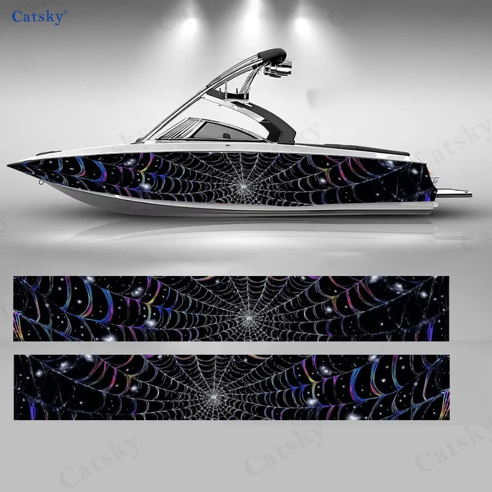 

2Pcs Dark Night Spider Web Boat Stickers, PVC Waterproof Durable Vinyl Wrap Decals for Fishing Boats, Durable and Stylish Design