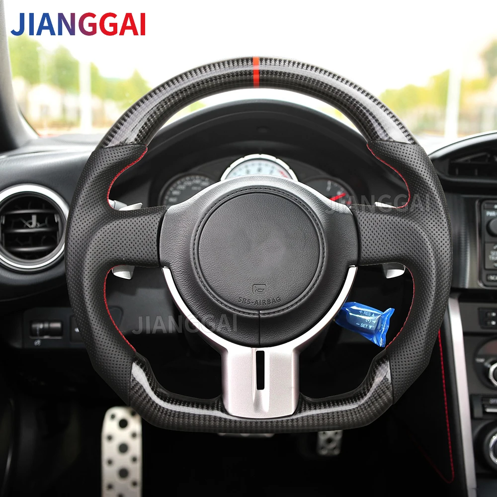 

Real Carbon Fiber Steering Wheel For Subaru WRX STI IMPREZA 2015-2021 Steering Wheel Perforated Leather Red Line Car Accessories