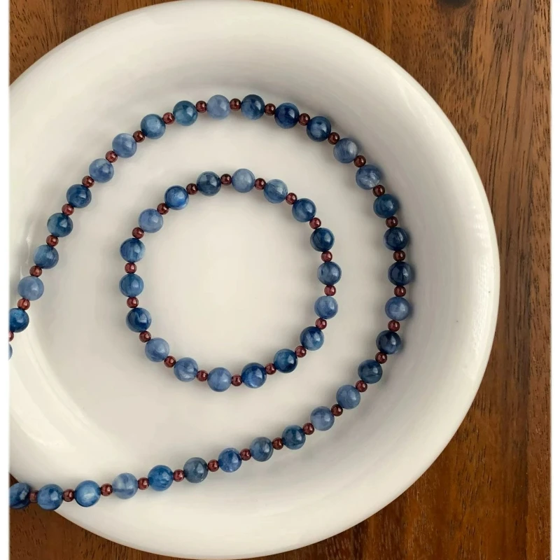 New Year Autumn Winter Natural Blue Aventurine Beaded Necklace Fashion Exquisite Collarbone Chain Versatile Necklace Decoration