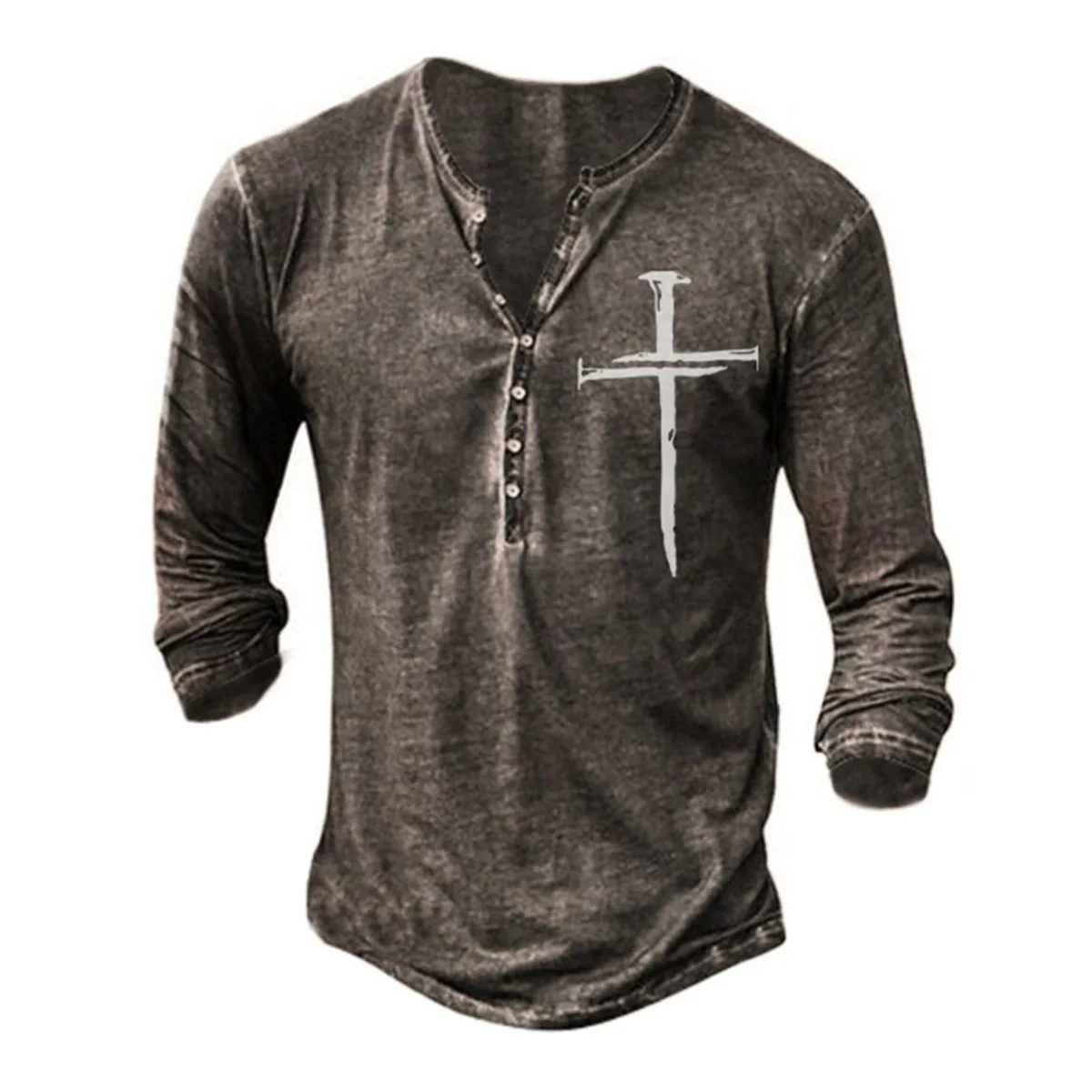 FEGKZLI High Quality Men Long Sleeve T Shirts Cool Punk Style Tops Oversized V Collar Cross 3D Printed T-Shirts