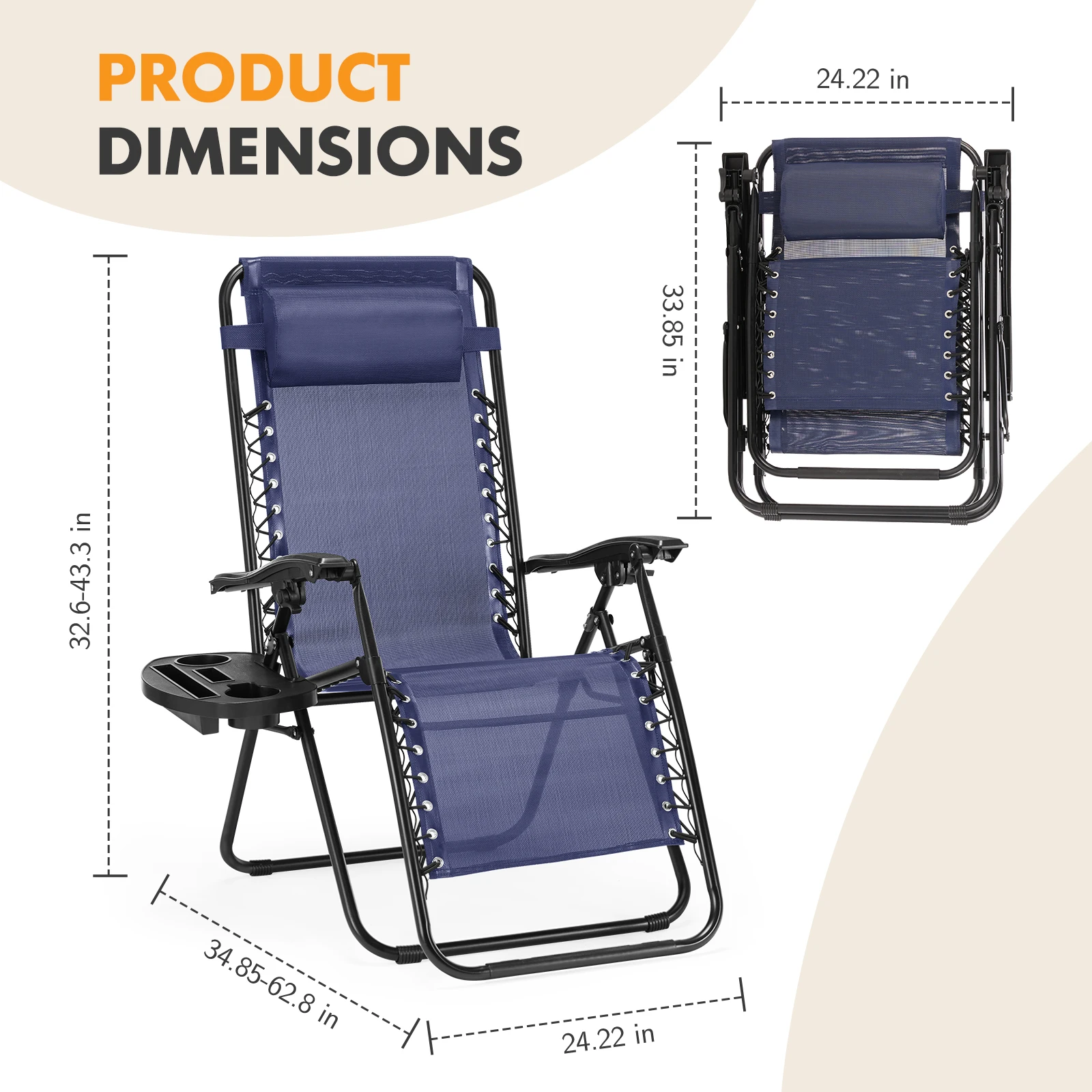 MCQ Outdoor Zero Gravity Chairs Set of 2 Folding Recliner Beach Camping Patio Lounge Chair with Cup Holder and Adjustable Pillow image 6