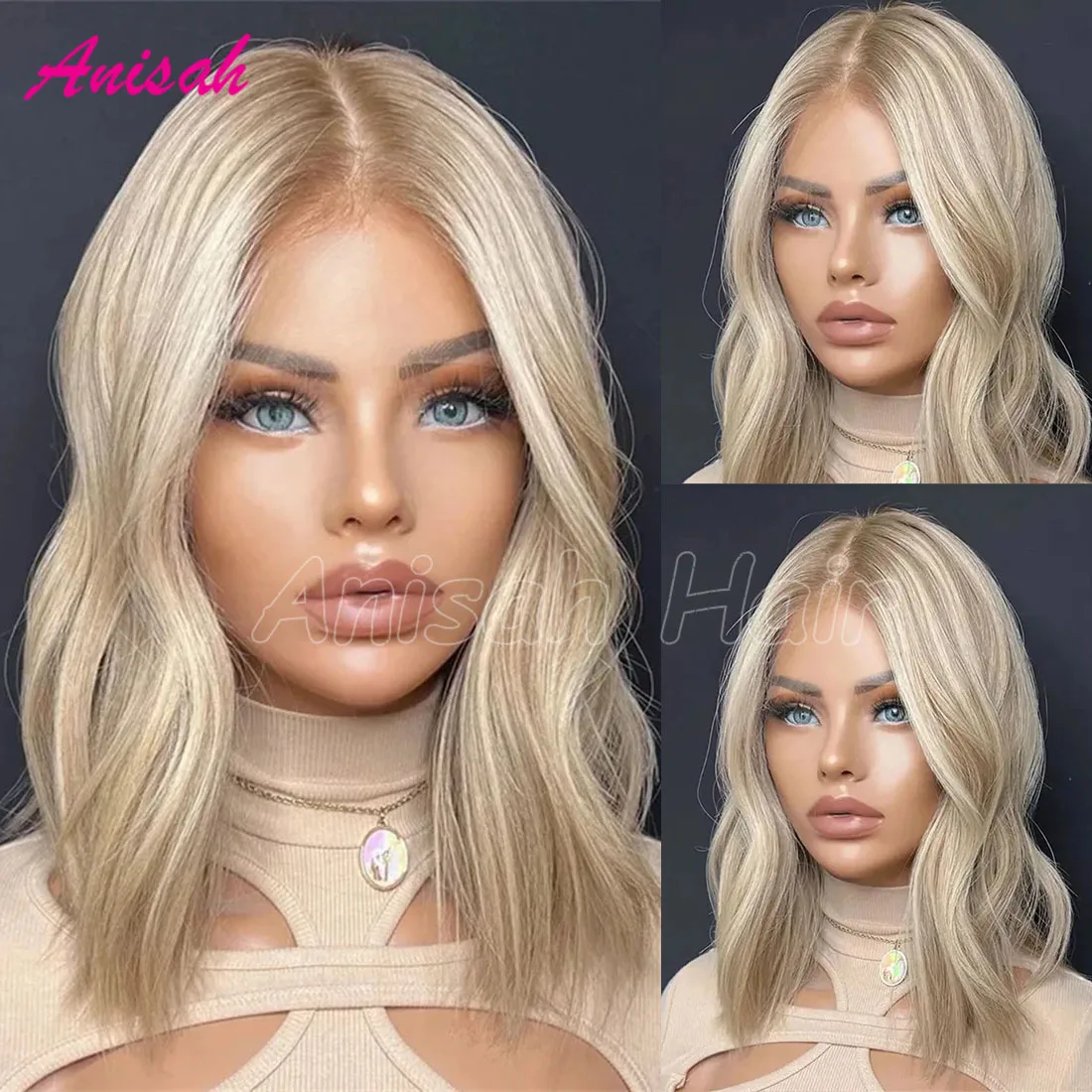 

Lace Front Wigs Human Hair For Women Short BoB Pixe Cut Ash Blonde Highlight Colored Lace Closure Human Hair Wig for Women