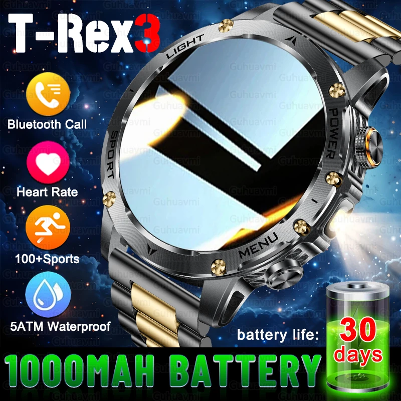 

Смарт-часы T-Rex 3 Ultra, 5 АТМ, водонепроницаемые, 100 спортивных режимов, монитор сердечного ритма, Bluetooth-вызов, умные часы для мужчин, 2025 Новые часы для мужчин