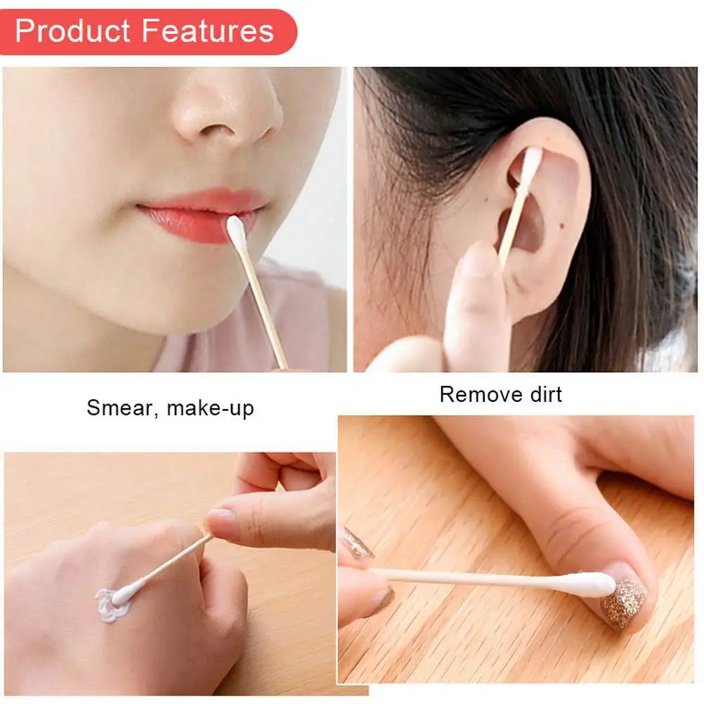 500pcs Cotton Swabs Double Round Tipped Bamboo Sticks Cotton Buds Ears Cleaning Makeup Nails Personal Care Keyboard Travel Hotel