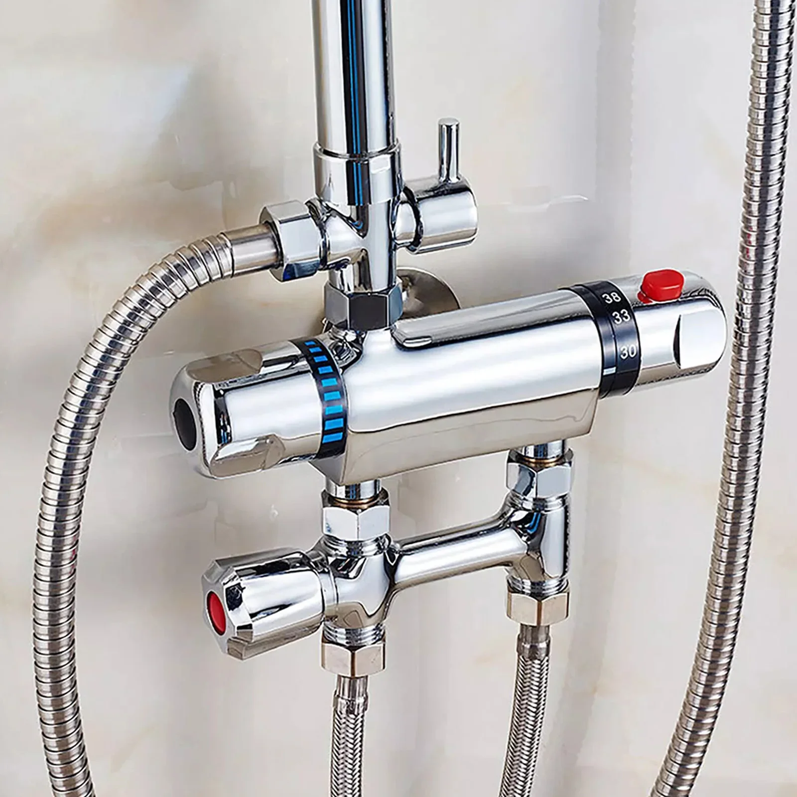 

Bathroom Valve 20cm Length Chrome Shower Valve Sturdy Alloy Material Temperature Regulation Bathroom Renovation