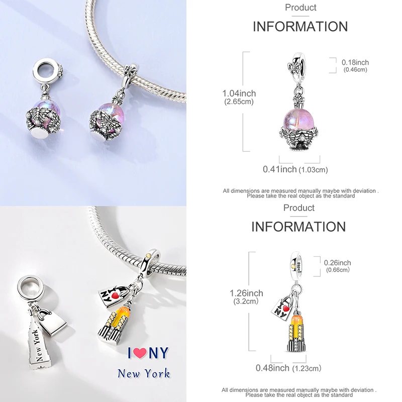 925 Sterling Silber Charm-Perlen Leuchtturm Walhai Meerjungfrau Kunstpalette Axolotl Glühwürmchen DIY Armband Halskette Geschenk für Frauen – Detail 14