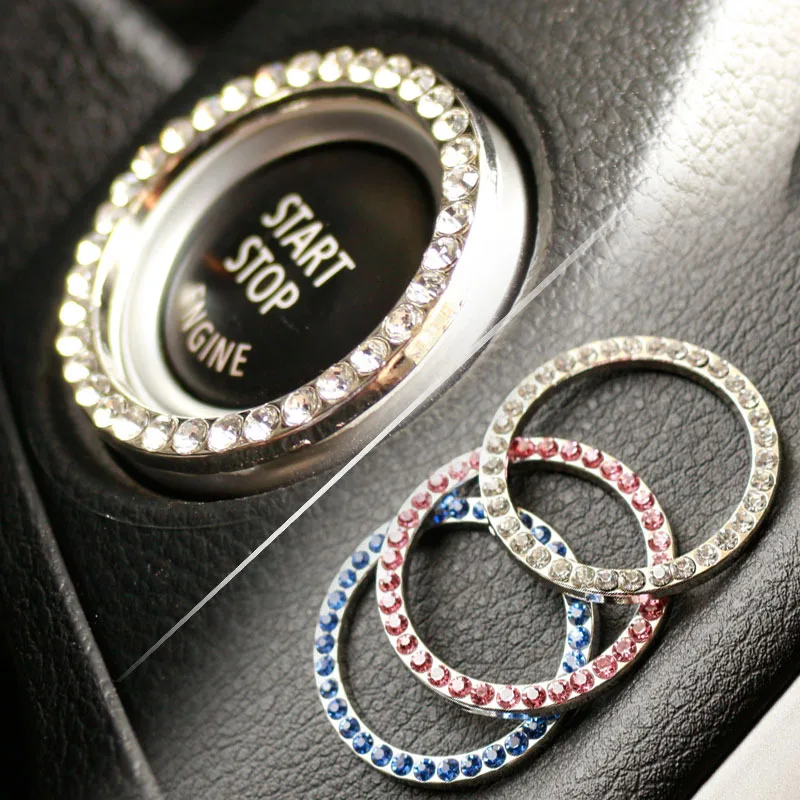 3D Car Diamond Sticker Ignition Switch for Bling Decoration Circle Cover Decal Auto Motorcycle Styling Rhinestone