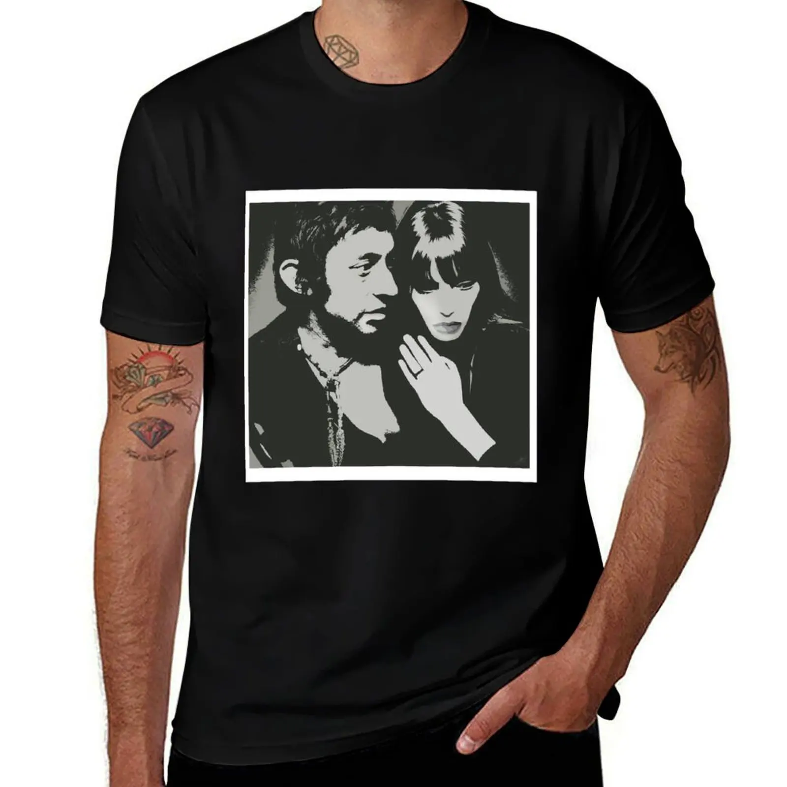 Serge Gainsbourg_amp_ Jane Birkin Black and white portrait T-Shirt Casual Loose Short Sleeve Tee for Men