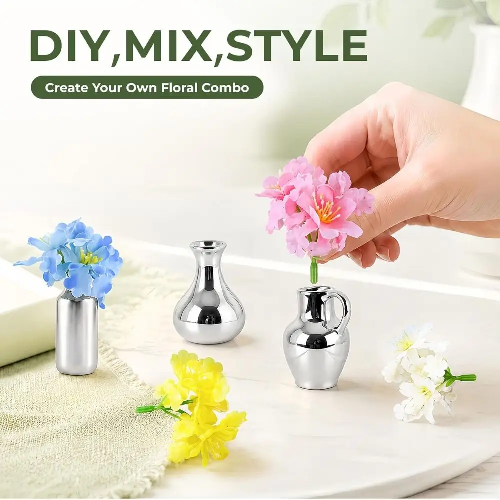 8Pcs DIY Mini Ceramic Vase Magnets 3D Exquisite Refrigerator Magnets Vase with Fake Flower Creative Vase Fridge Stickers