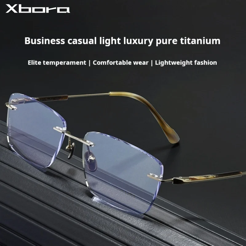 High Quality Retro Frameless Business Men Eyeglasses Frames Pure Titanium Fashion Rectangular Lenses Optical Prescription M820S