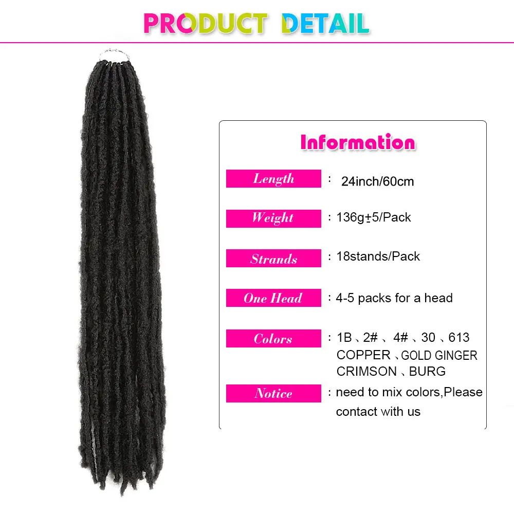 Sintético macio Locs crochê cabelo para mulheres negras, fechaduras borboleta natural, falso tranças, novo, 24"