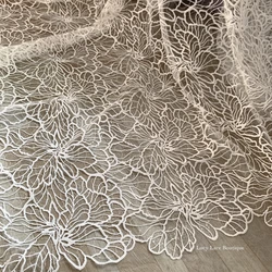 Off White Allover Rose Flowers Lace Fabric Sequined Shiny 1 Yard Milk Silk Embroidey Women Dress Lace Clothing DIY Lace Fabric