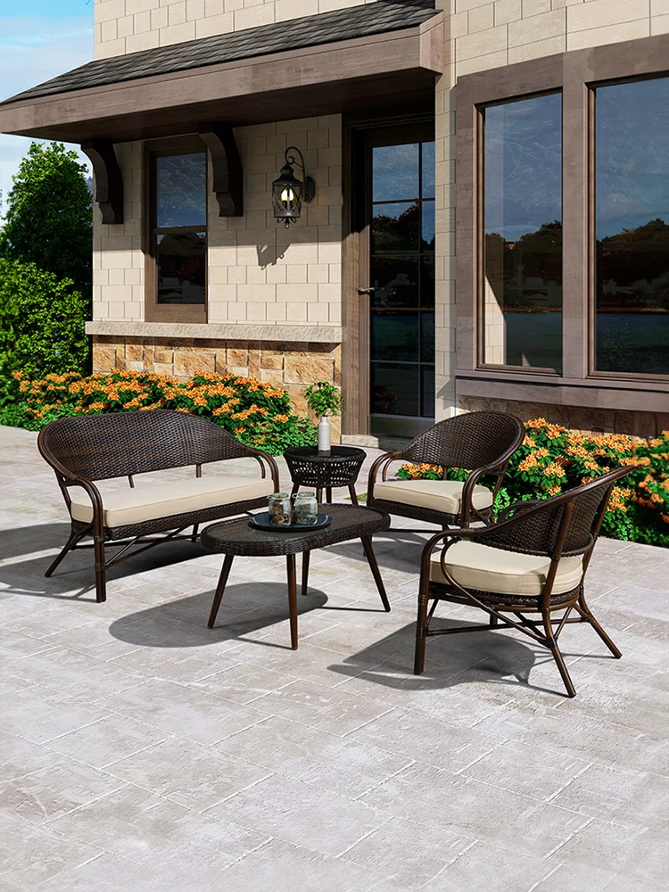 Outdoor sofa rattan tables and chairs waterproof and moisture-proof furniture courtyard