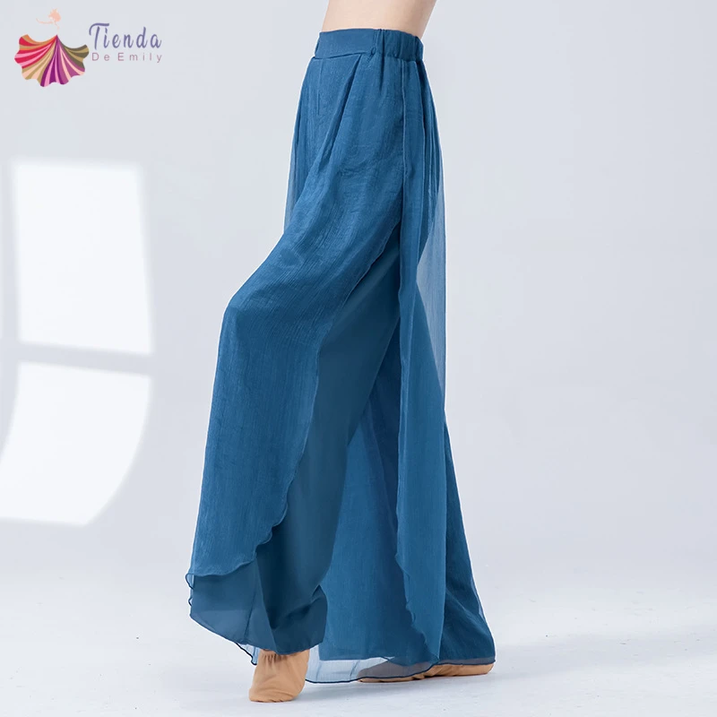 

Классические танцевальные брюки, женские современные тренировочные широкие брюки, струящаяся шифоновая сетчатая юбка, костюмы для выступлений, одежда феи