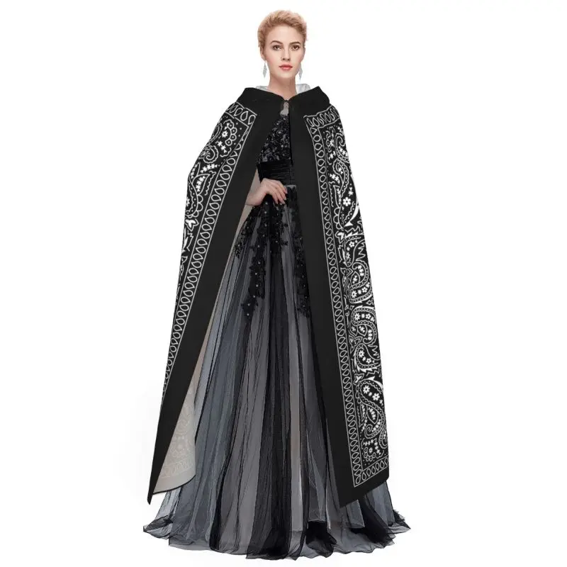 Colorful Paisley Black Pattern Hooded Cloak Unisex Polyester Cloak with Hood Cloak Cosplay Costume