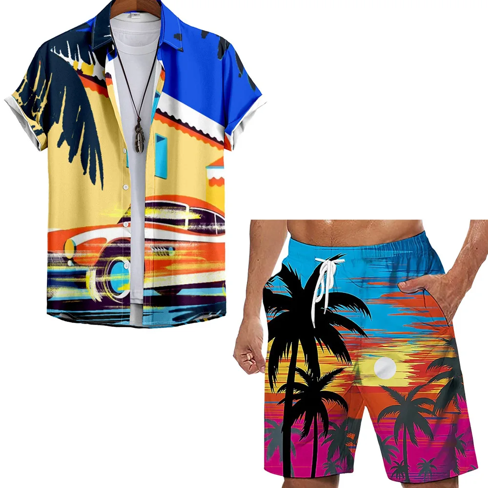 

Summer Hawaii Coconut Tree 3D Print Shirt Sets Short Sleeve Shirt Oversized Casual Beach Shorts Streetwear Suits Clothes