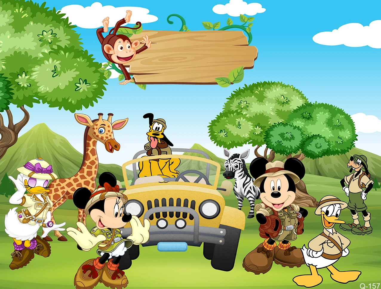 Forest Safari Mickey Jungle Boys Birthday Party ฉากหลัง Disney Mickey Minnie สัตว์เด็ก Wild One การถ่ายภาพพื้นหลังแบนเนอร์