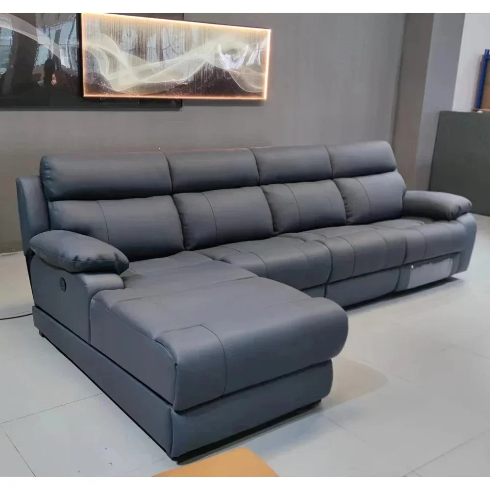 Ultimate In Comfort: Italian Leather Electric Recliner Sofa Set with Power Motor and Options L Shape Corner Theater Couch