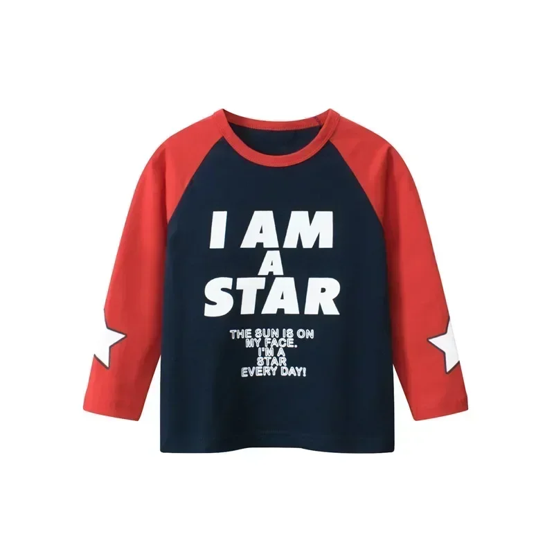 2025 Spring Autumn New Kids Long Sleeve Cotton T-Shirt Children's Letter Print Bottoming Shirt Top Boys Clothes 2-9Y Dropship