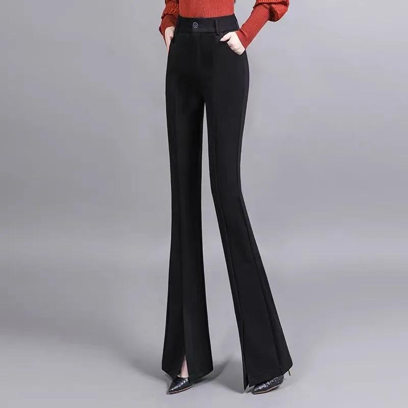 Slit Slightly Flared Suit Pants Women Spring Autumn New Style High-waisted Slim Floor-length Flared Pants