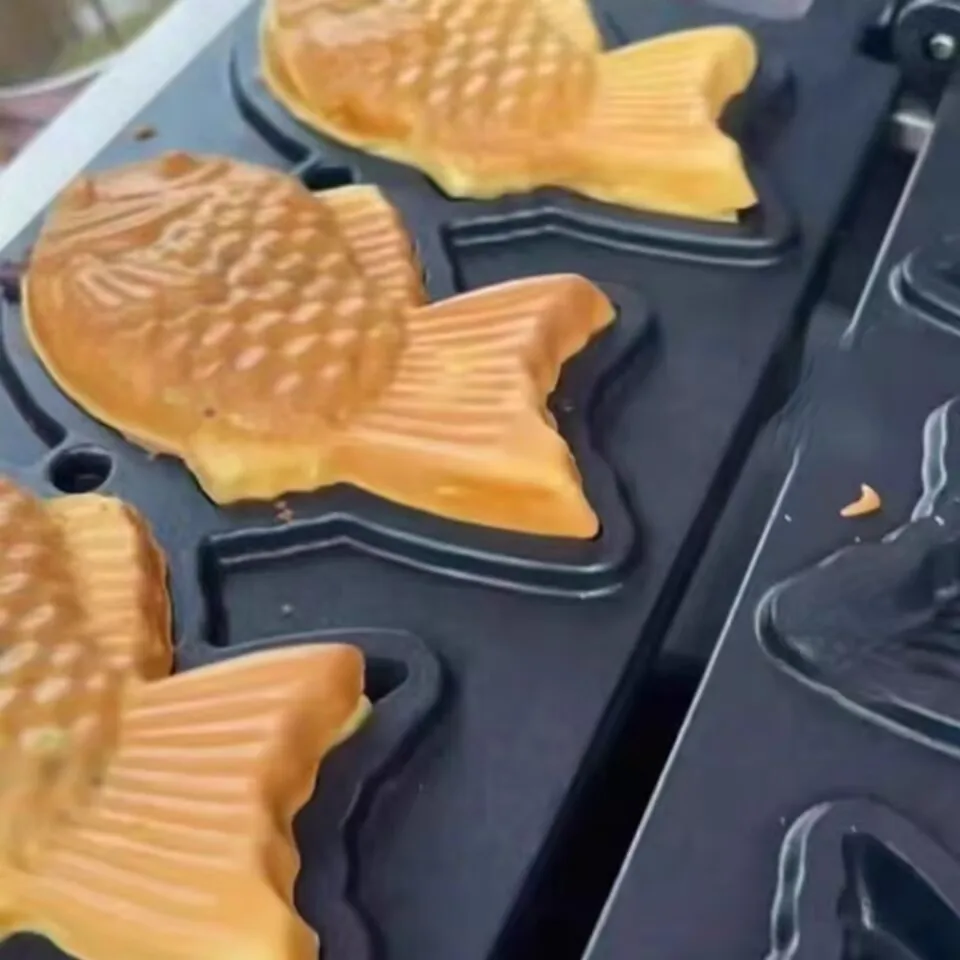 آلة وافل الأسماك آلة Taiyaki الأسماك الهراء بيكر 3 قطعة Taiyaki الأسماك على شكل الهراء عموم صانع آلة غير عصا
