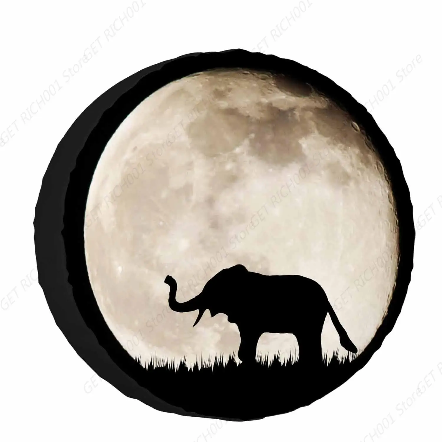 Moonlight Elephant Spare Tire Cover Lonely Elephant in The Moonlight Polyester Universal Wheel Tire Cover for Trailer Camping