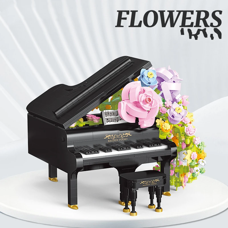 Piano Bricks Violin Musical Instrument Flower Building Blocks Mini With Light Home Decor Christmas Gift Toys For Child Adults