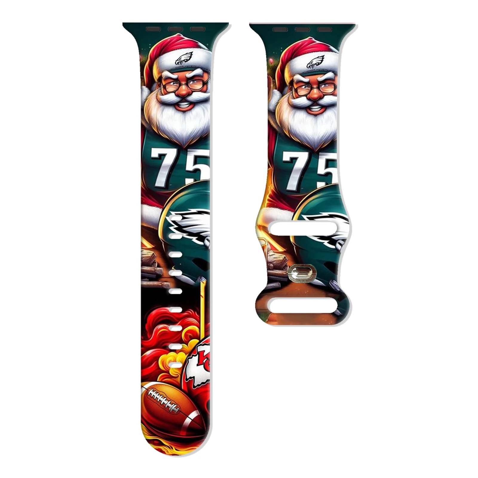 

Christmas rugby print watch strap for Apple Watch 11 10 9 Silicone Band Replaceable Bracelet for iWatch 46mm 44mm 42mm Watchband