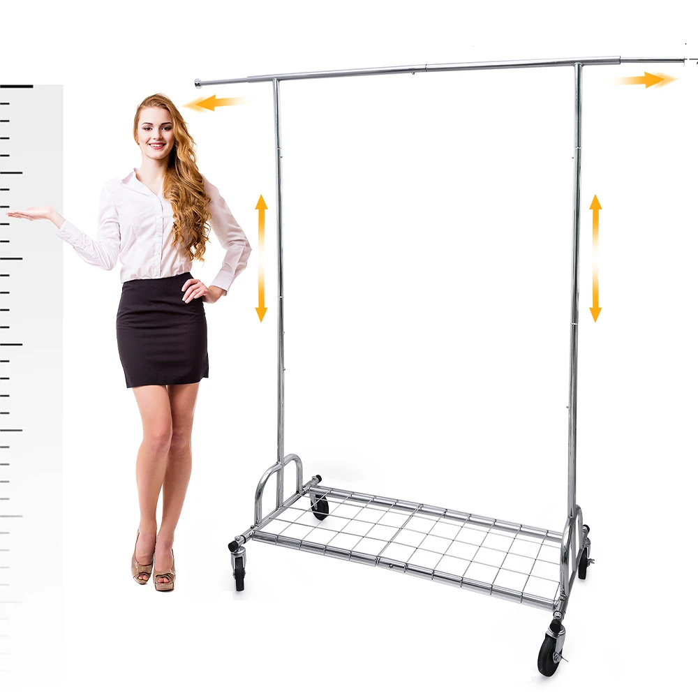 

Clothes Rack Heavy Duty Garment Rack Clothing Retractable with Shelves Wheels Load 450LBS Metal Frame