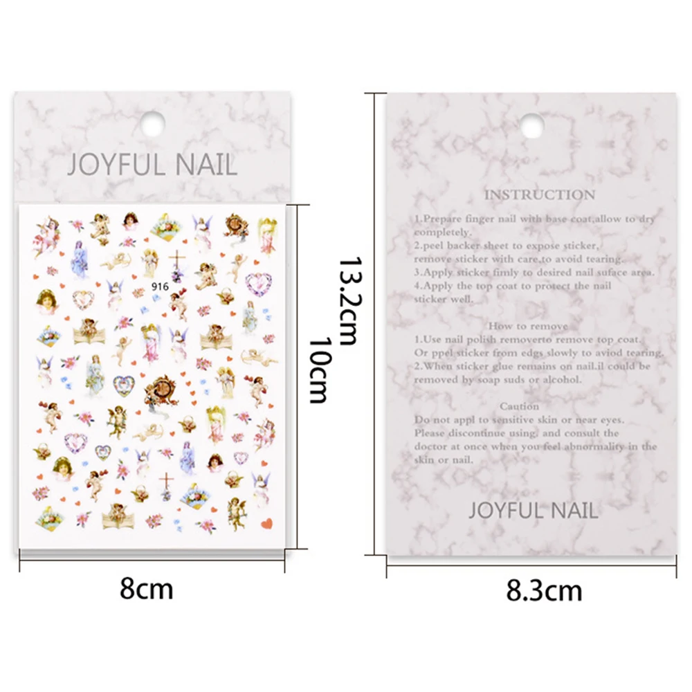 1/6 Sheets 3D Flower Heaven Cupid Back Glue Nail Art Decorations Angel Nail Stickers Manicure Tools Nail Decals