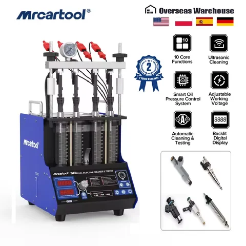 MR CARTOOL V209 GDI Fuel Injector Cleaner 4 Cylinders Fuel Injector Cleaner Tester Ultrasonic Cleaning for Car