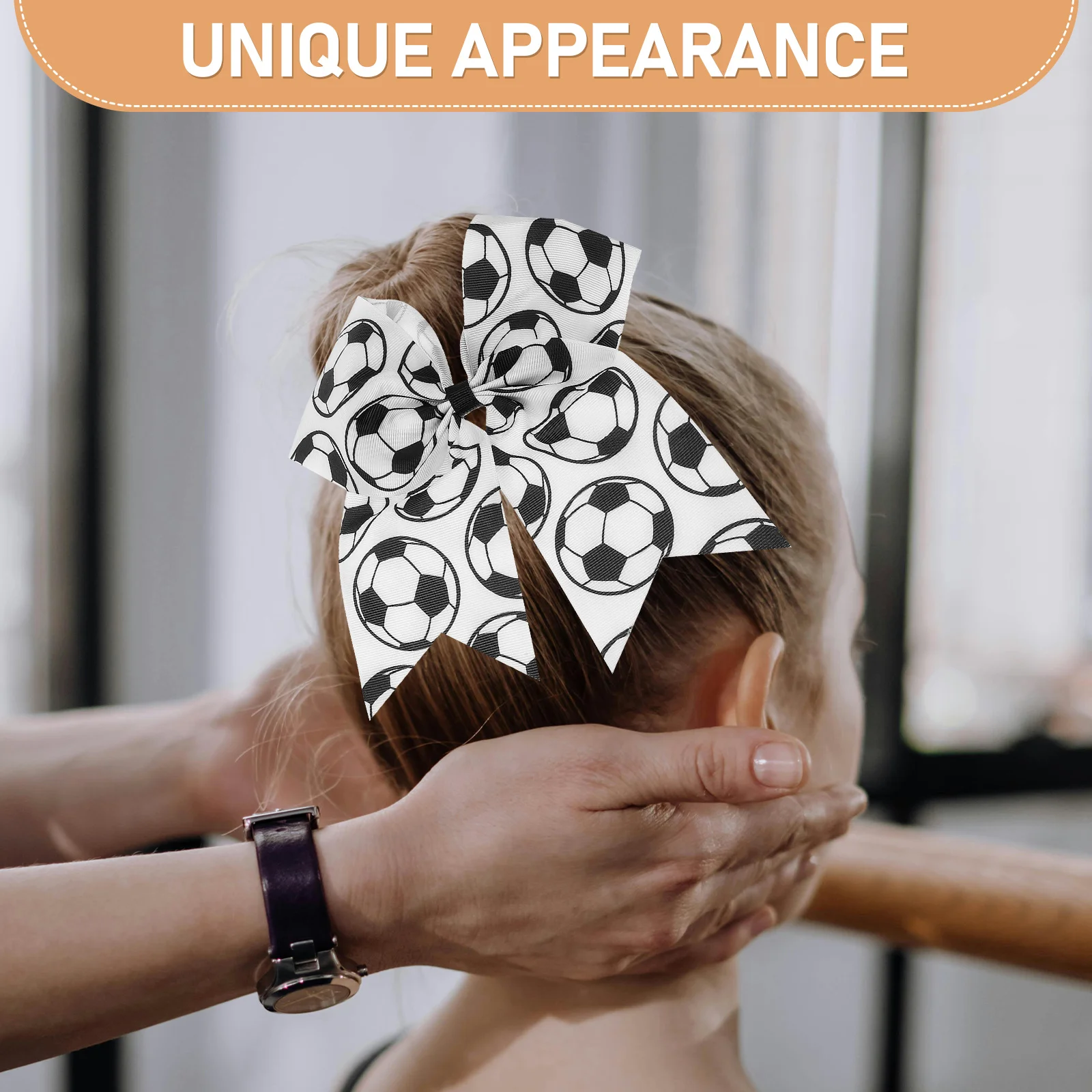 

3pcs Football Pattern Bows White Kids Soccer Bow Tie Hairbands Secure Grip Elastic Toddler Hair Accessories Stylish for Girls