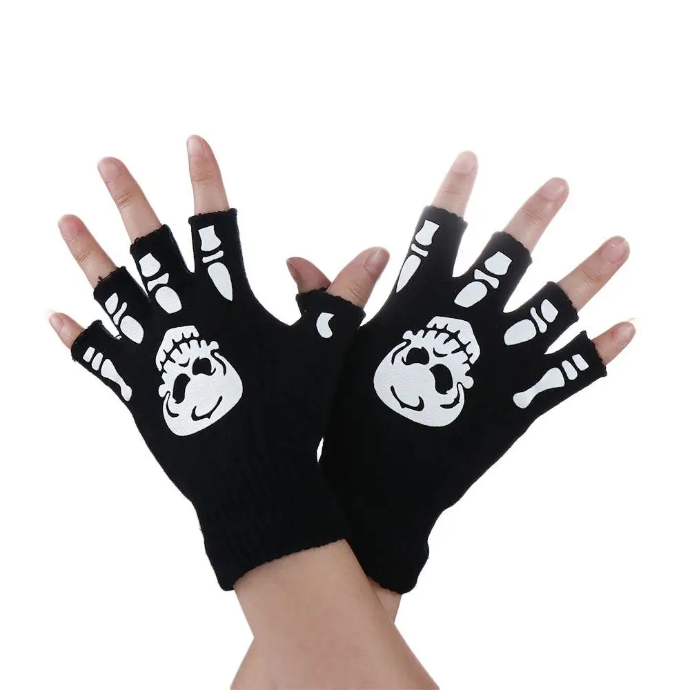 Esqueleto antideslizante calavera mantener caliente al aire libre accesorios de moda guantes de dedo completo mitones luminosos de Halloween guantes de medio dedo