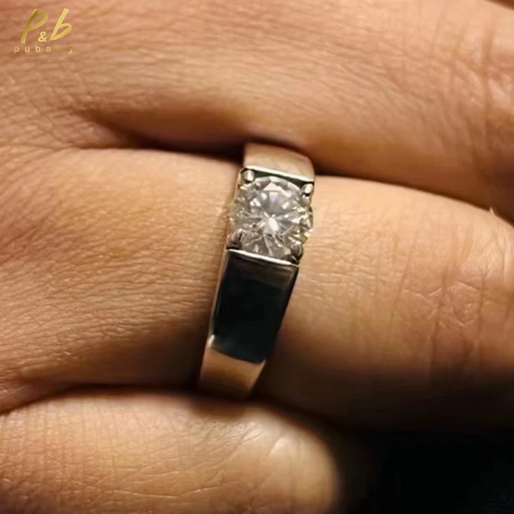 

PuBang Fine Jewelry 100% 925 Sterling Silver 0.5-1 CT GRA Moissanite Diamond Adjustable Men's Rings Engagement Anniversary Gifts