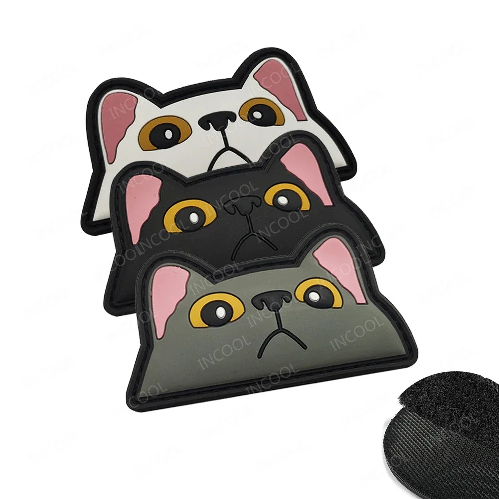 Cartoon Cat Reflective Patches Lovely Cute Kitten Expression PVC Rubber Funny Meow Badge For Backpack Clothing Cap Bag Appliqued