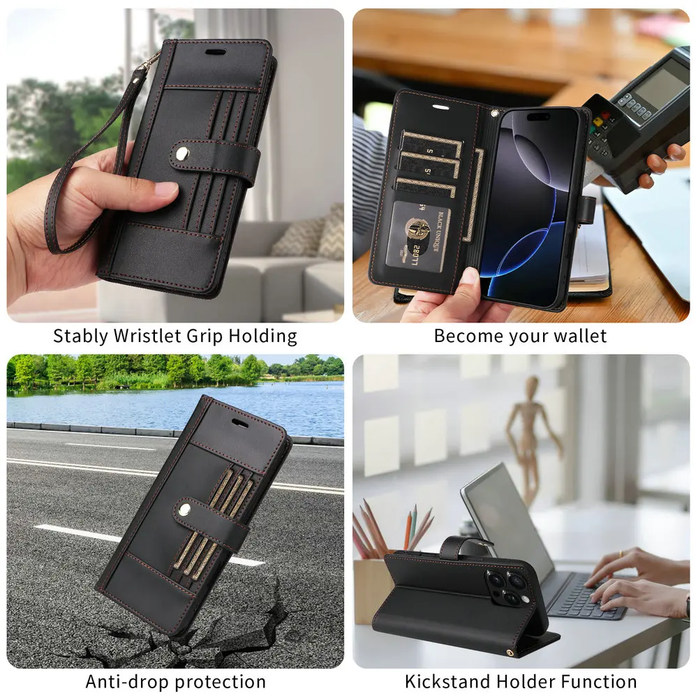 For IPhone 17 Air 16E Card Leather Wallet Case for IPhone 16 15 14 Plus 13 12 11 17 Pro Max IPhone17 Pro Luxury Shockproof Cover