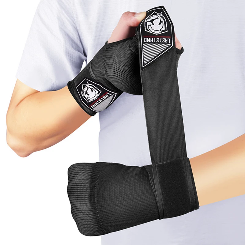 

1 Pair Gel Boxing Hand Wrap Gloves Adjustable Half Finger Gloves Support with Long Wrist Strap MMA Boxing Hand Protective Gear