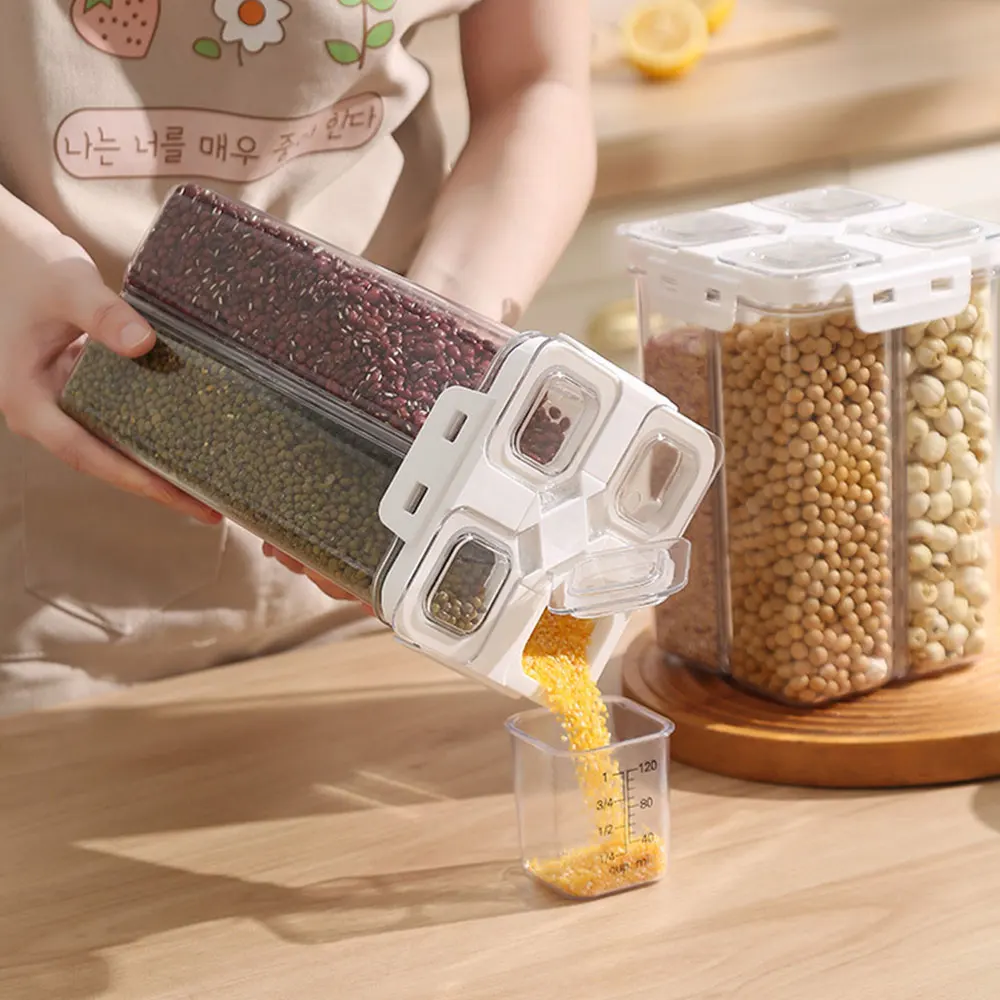 

Sealed Food Storage Box For Kitchen Grain Miscellaneous Organizer Moisture Proof 4 Partition Multifunctional Storage Container