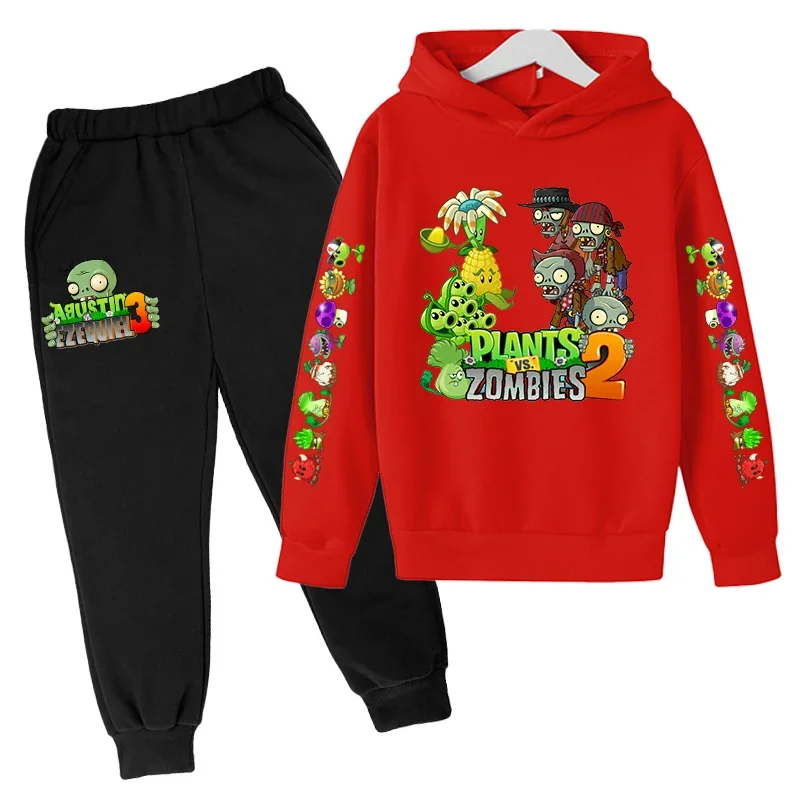 New Cartoon Plants vs. Zombie Clothing Autumn And Winter Children\'S Clothes Long-Sleeved Suit Kids Sportswear Hoodie Costume Set