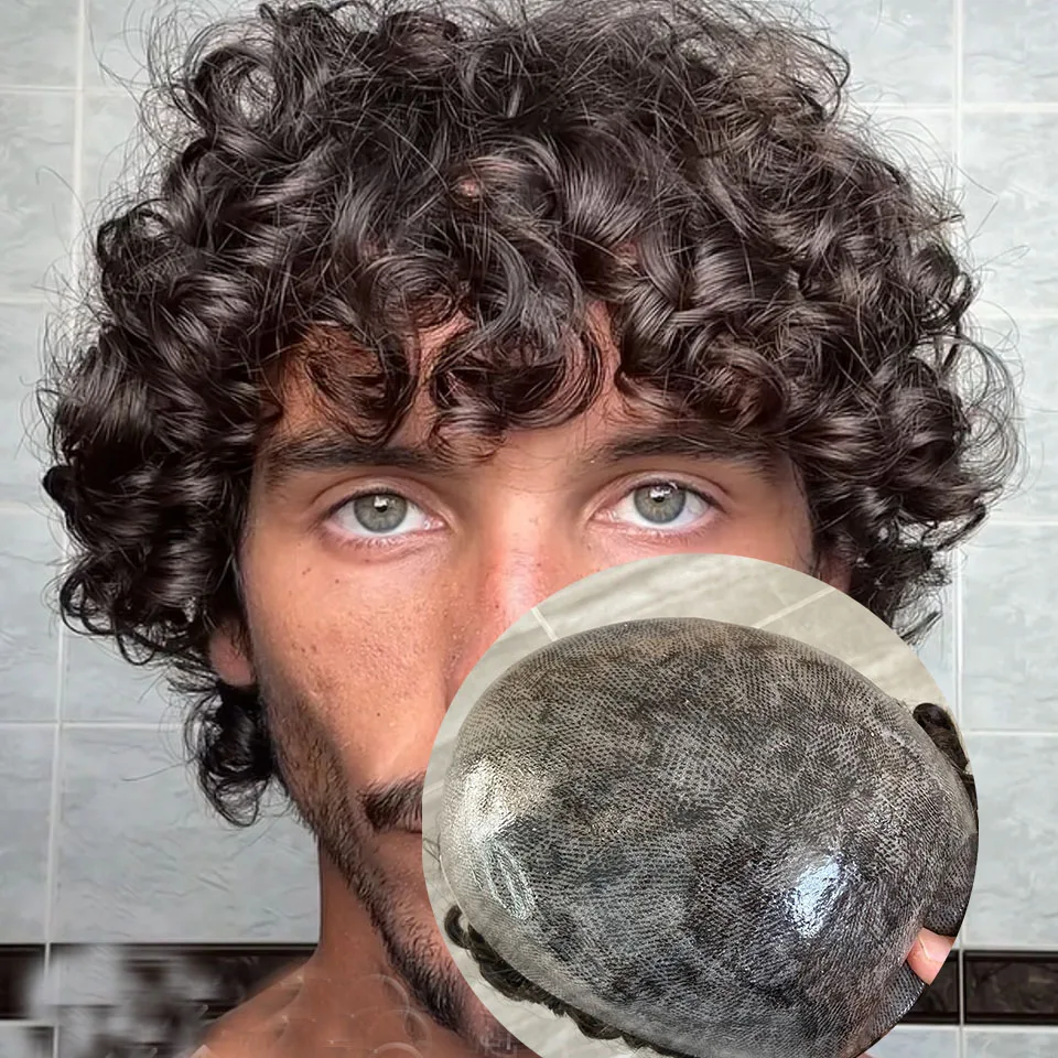 

24 мм вьющийся мужской супер прочный управляемый парик с полной полиуретановой основой, естественная линия волос # 1b Черный Коричневый Серый Протез Человеческих Волос Капилли