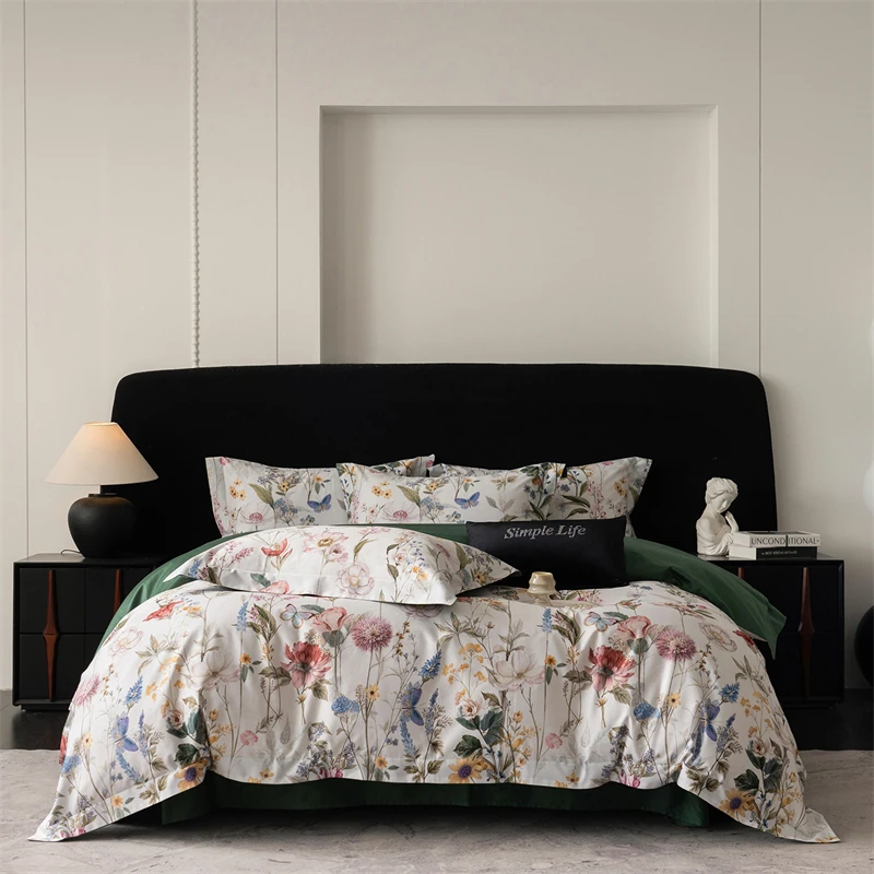 Flowers Prints Luxury Bedding Set 800TC Egyptian Cotton Queen King Size Duvet Cover Flat/Fitted Sheet Pillowcases 4Pcs