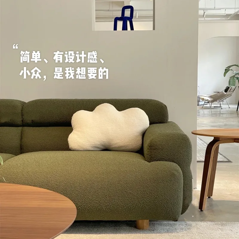 

Mountain I Valley sofa, small apartment living room sofa, olive green, teddy velvet fabric, sofa complete