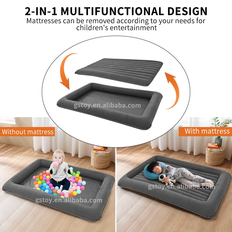 STLF Inflatable Kids Travel Bed Toddler Flocked Air Mattress Set Portable Blow up Mattress Sleeping Bed Cot with Electric Pump