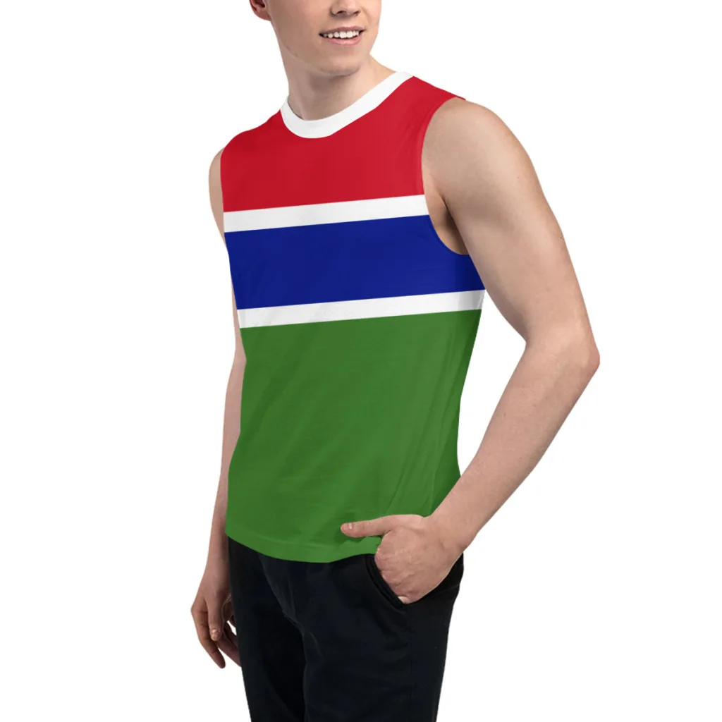 Sleeveless T-shirt Gambia Flag 3D Men\'s Boys Tshirt Gyms Tank Tops Fitness Joggers Basketball Training Vest