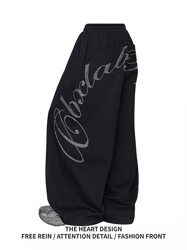 

Retro American Black Loose Leggings Women's Spring Design Street Dance High Waist Glitter Casual Pants Jazz Dance Trousers